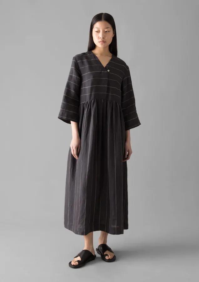 Linen | Loungewear-TOAST Fine Stripe Linen V-Neck Dress Onyx