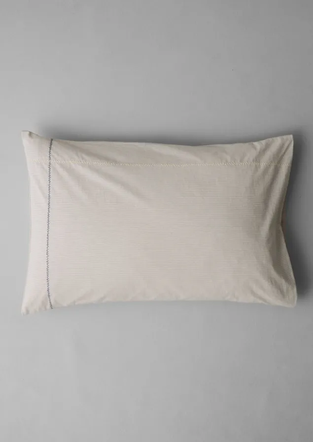 fine_stripe_organic_cotton_embroidered_pillowcase_5.webp Textiles | Bed Linen-TOAST Fine Stripe Organic Cotton Embroidered Pillowcase Ecru/SmokeBlue