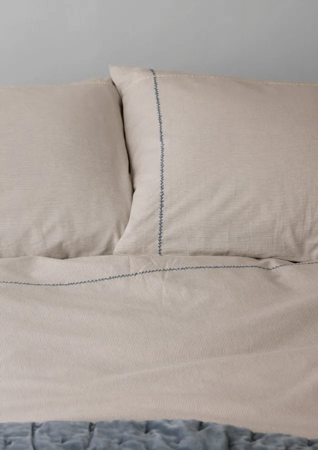 fine_stripe_organic_cotton_embroidered_pillowcase_8.webp Textiles | Bed Linen-TOAST Fine Stripe Organic Cotton Embroidered Pillowcase Ecru/SmokeBlue