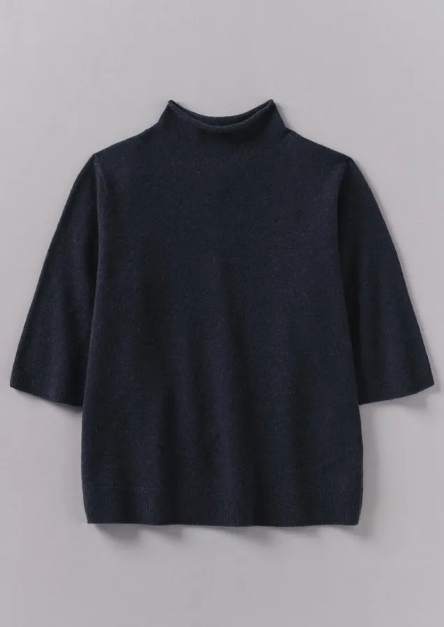 Cashmere | Knitwear-TOAST Fine Wool Cashmere Half Sleeve Sweater DarkestNavy