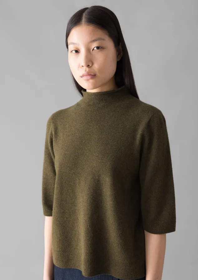 fine_wool_cashmere_half_sleeve_sweater_2-1.webp Cashmere | Knitwear-TOAST Fine Wool Cashmere Half Sleeve Sweater OliveMelange