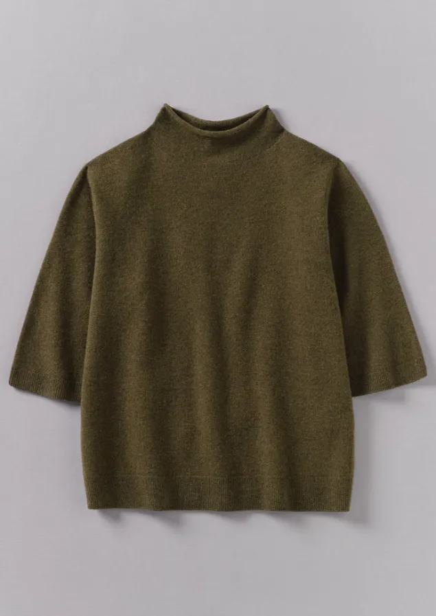 fine_wool_cashmere_half_sleeve_sweater_5-1.webp Cashmere | Knitwear-TOAST Fine Wool Cashmere Half Sleeve Sweater OliveMelange