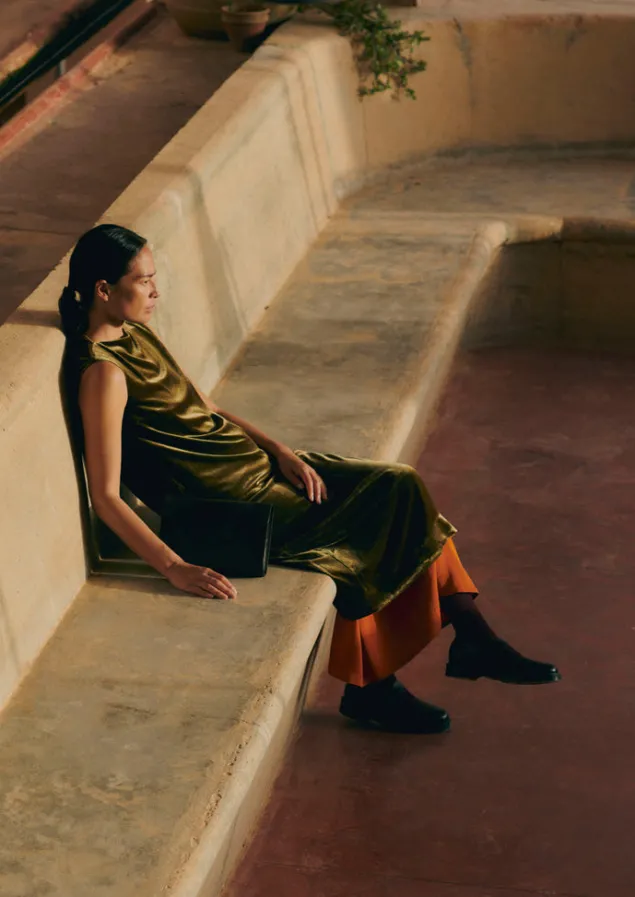 Velvet | Dresses-TOAST Fluid Silk Velvet Dress RichOlive