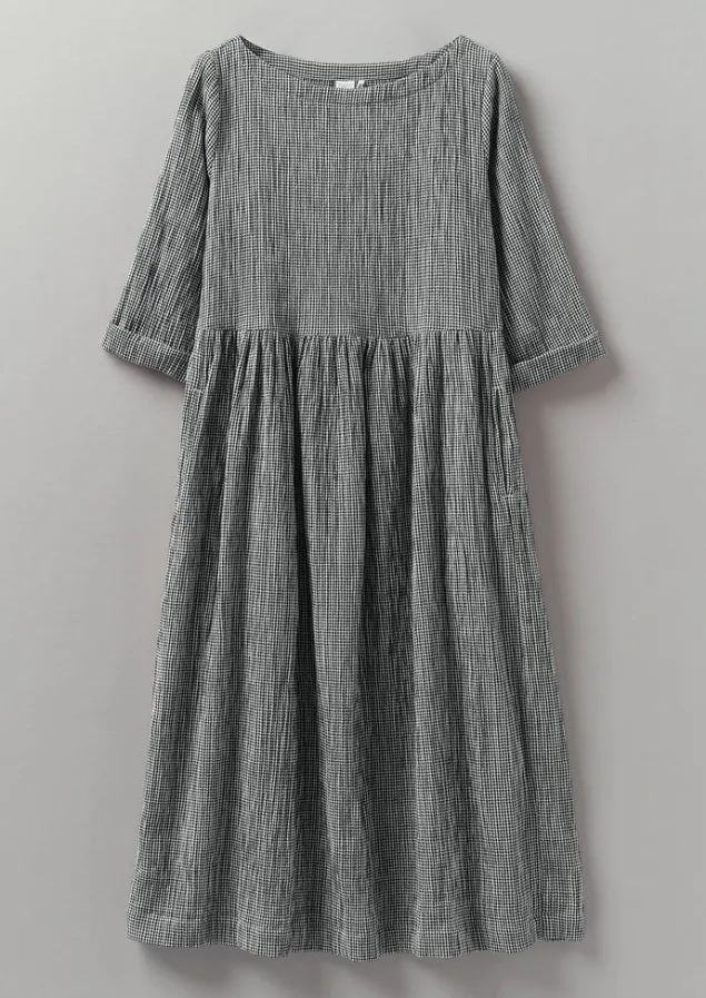 Loungewear | Dresses-TOAST Freya Gingham Crinkle Cotton Dress Black/Ecru