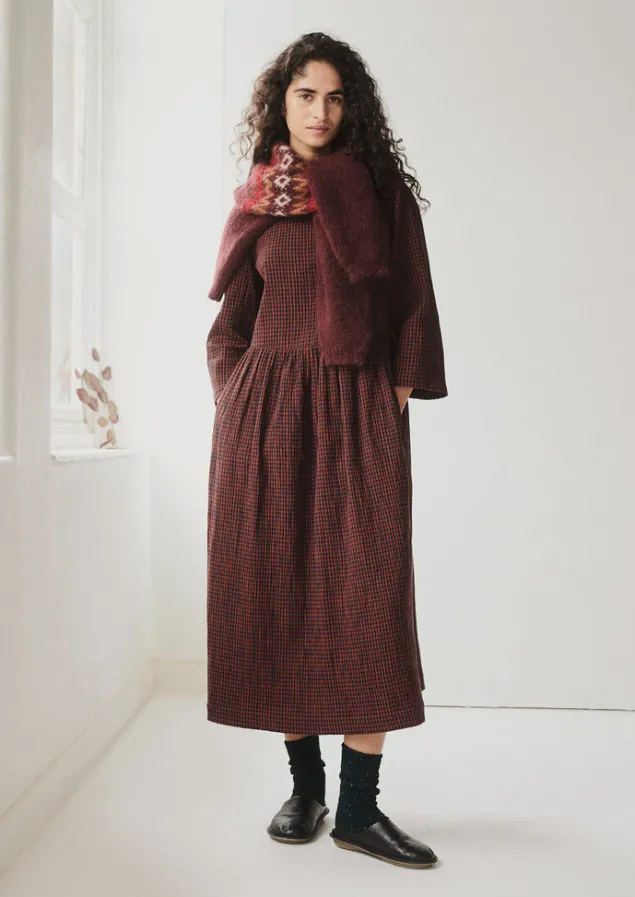 Loungewear | Dresses-TOAST Freya Gingham Crinkle Cotton Dress Brick/Black
