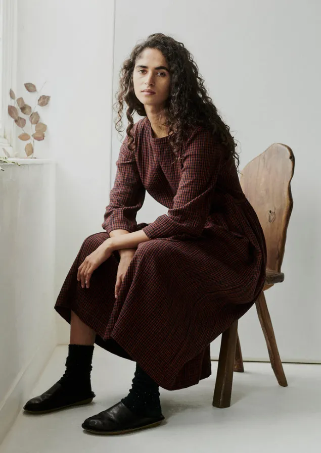 freya_gingham_crinkle_cotton_dress_2-1.webp Loungewear | Dresses-TOAST Freya Gingham Crinkle Cotton Dress Brick/Black