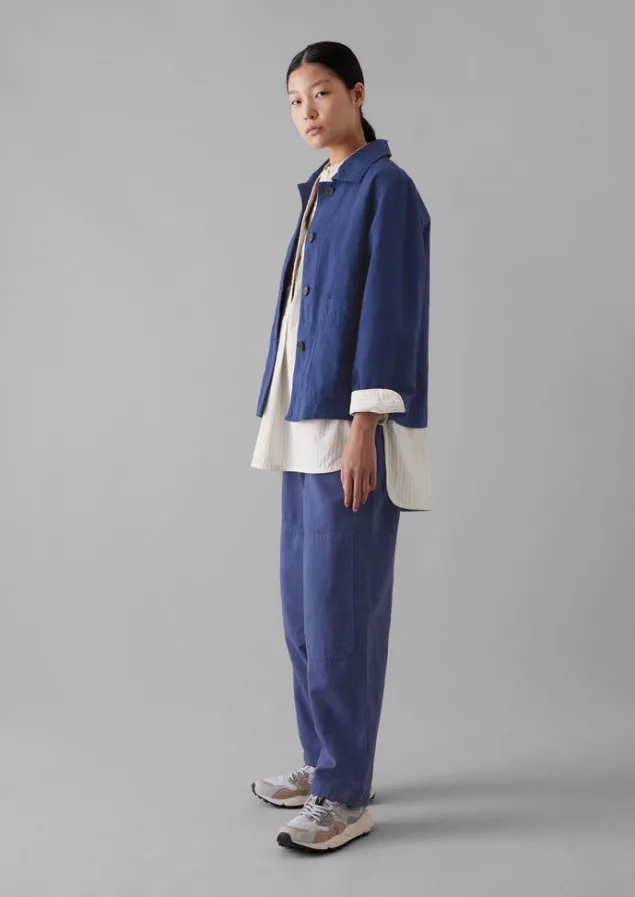 Linen | Trousers-TOAST Garment Dyed Cotton Linen Canvas Trousers Indigo