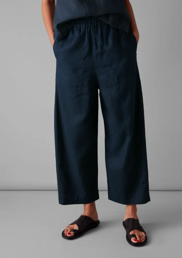 Linen | Loungewear-TOAST Garment Dyed Linen Barrel Leg Trousers Midnight