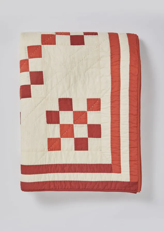 Textiles | Blankets & Throws-TOAST Geo Block Patchwork Cotton Quilt ClayRed/DeepCoral