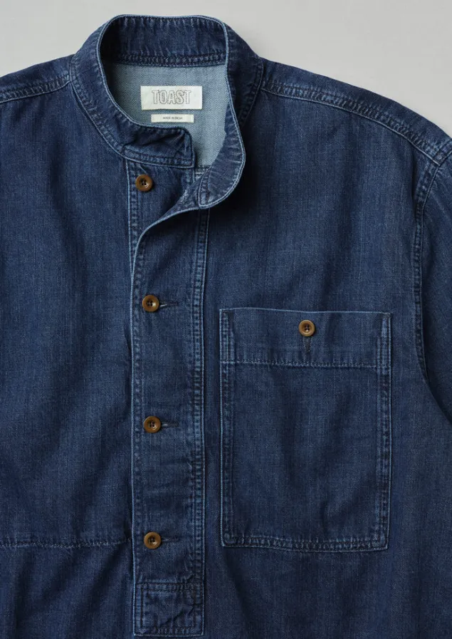 grandad_collar_half_placket_denim_shirt_11.webp Denim | Workwear-TOAST Grandad Collar Half Placket Denim Shirt Indigo