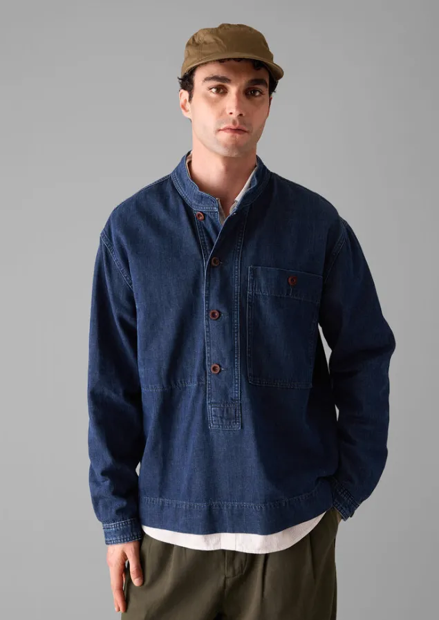 grandad_collar_half_placket_denim_shirt_7.webp Denim | Workwear-TOAST Grandad Collar Half Placket Denim Shirt Indigo