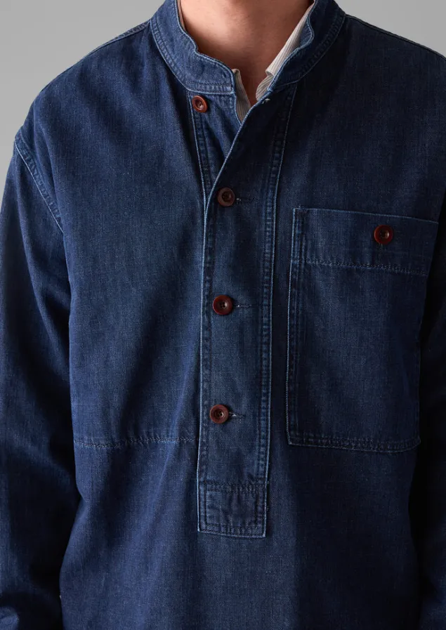 grandad_collar_half_placket_denim_shirt_8.webp Denim | Workwear-TOAST Grandad Collar Half Placket Denim Shirt Indigo