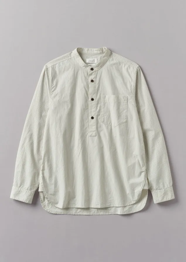 Shirts-TOAST Grandad Collar Stripe Pullover Shirt SunwashedBlue