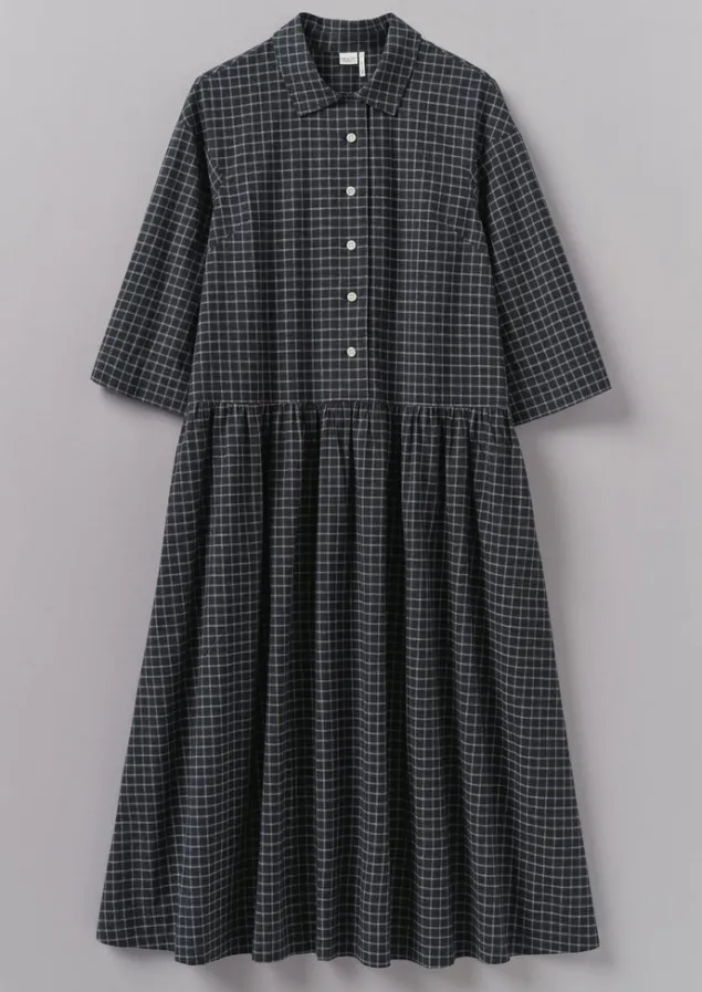 Cashmere | Loungewear-TOAST Graph Check Cotton Cashmere Shirt Dress Slate