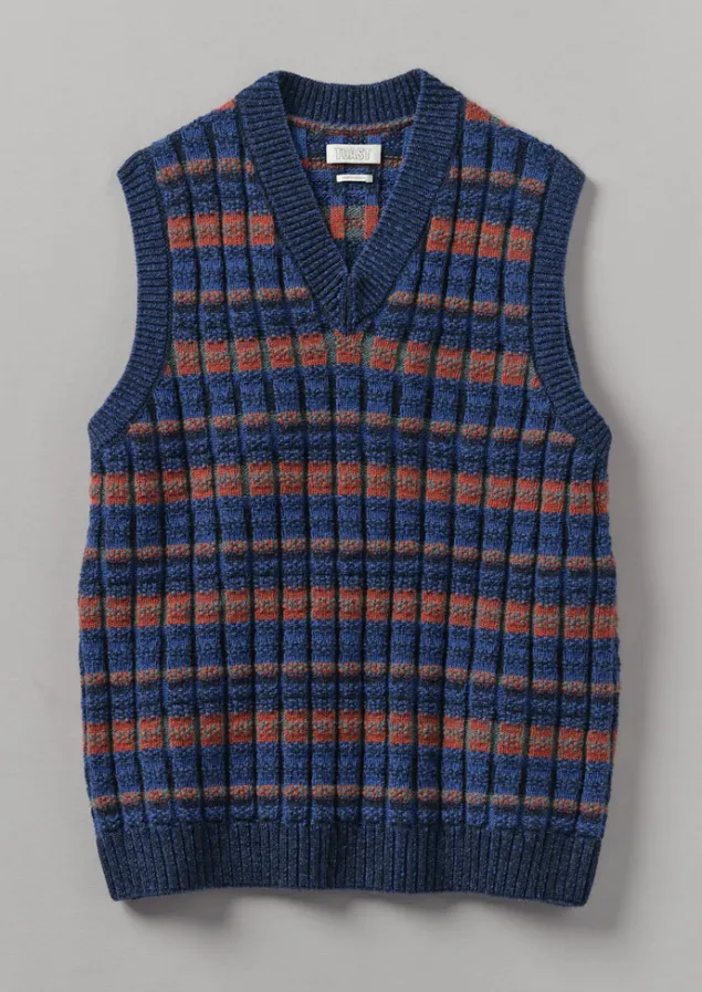 Tops & Tees | Knitwear-TOAST Grid Stitch Tank Top BlueMulti