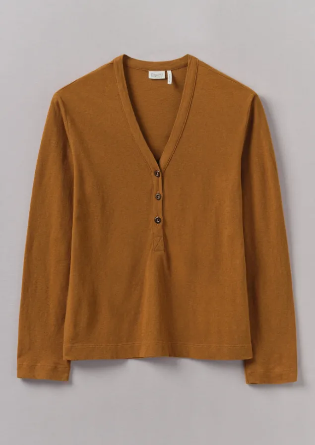 Linen | Jersey-TOAST Half Placket Cotton Linen Tee Cumin