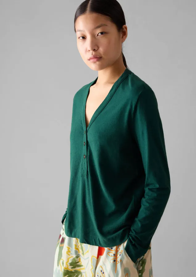 half_placket_cotton_linen_tee_1.webp Linen | Jersey-TOAST Half Placket Cotton Linen Tee DeepTeal