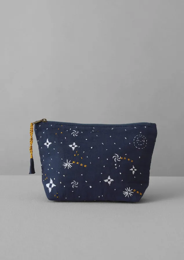 Textiles | Bathroom-TOAST Hand Embroidered Celestial Pouch Indigo