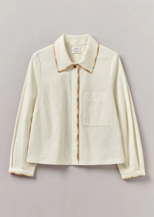 Shirts | Tops & Tees-TOAST Hand Embroidered Textured Cotton Shirt Ecru/Multi