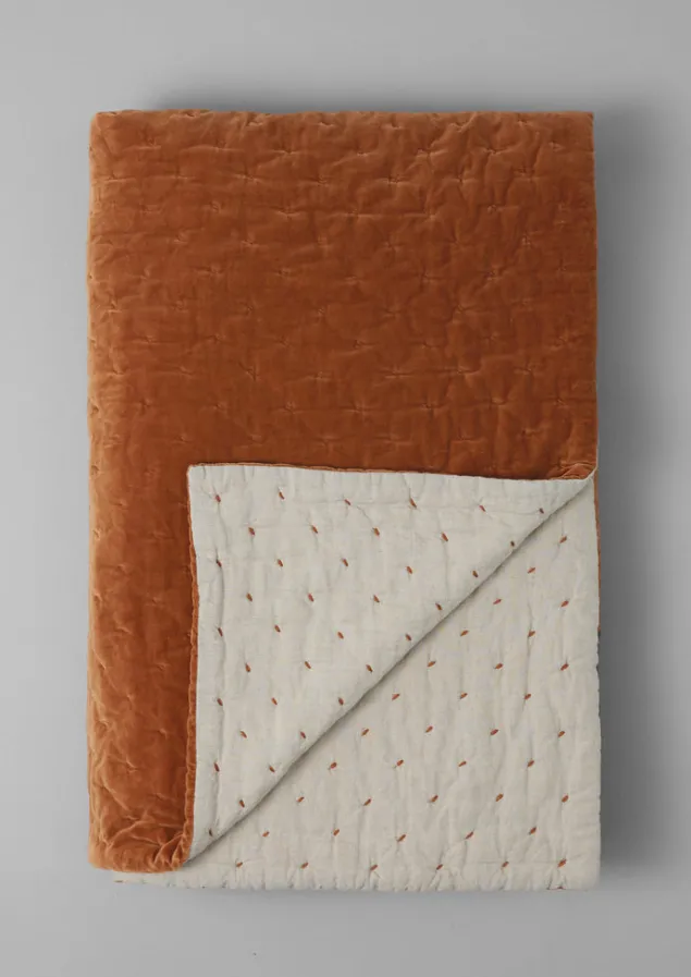 Textiles | Blankets & Throws-TOAST Hand Quilted Velvet Bedspread SoftGinger/Natural