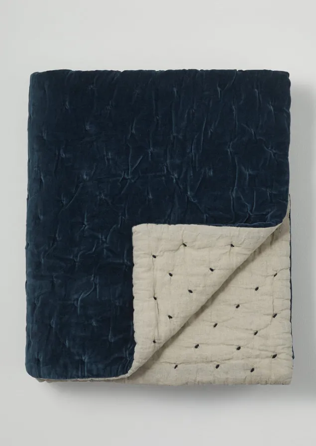 Textiles | Blankets & Throws-TOAST Hand Quilted Velvet Throw Teal/Natural