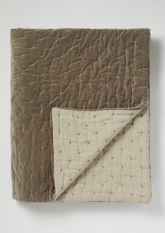 Textiles | Blankets & Throws-TOAST Hand Quilted Velvet Throw SoftMole/Natural