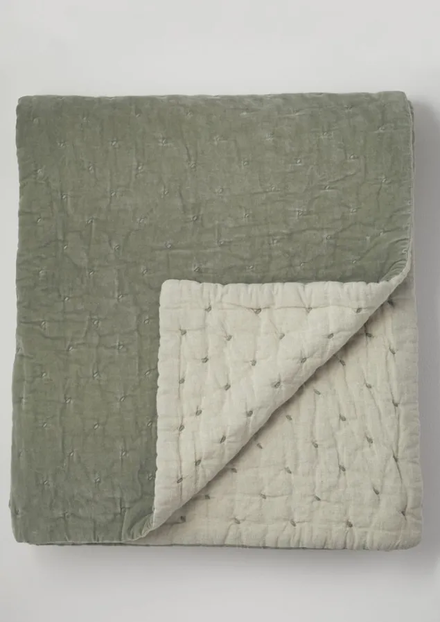 Textiles | Blankets & Throws-TOAST Hand Quilted Velvet Throw Sage/Natural