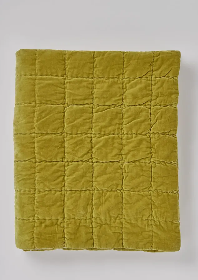 Textiles | Blankets & Throws-TOAST Hand Stitched Organic Velvet Quilt Pomelo