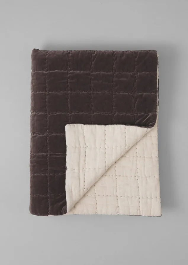 Textiles | Blankets & Throws-TOAST Hand Stitched Velvet Bedspread Smoke/Natural