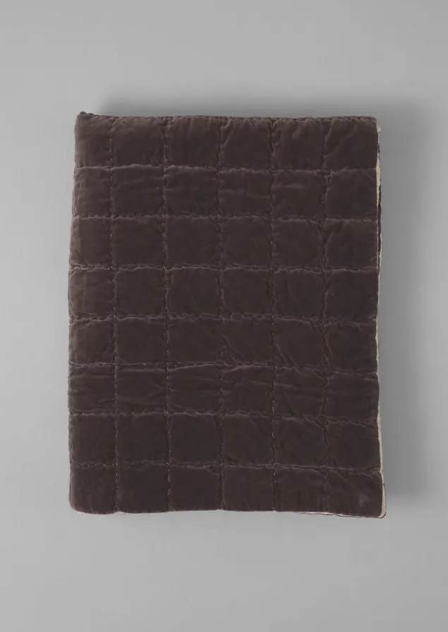 hand_stitched_velvet_bedspread_4.webp Textiles | Blankets & Throws-TOAST Hand Stitched Velvet Bedspread Smoke/Natural