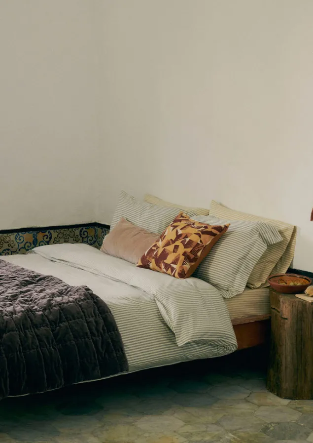 Textiles | Blankets & Throws-TOAST Hand Stitched Velvet Quilt Smoke/Natural