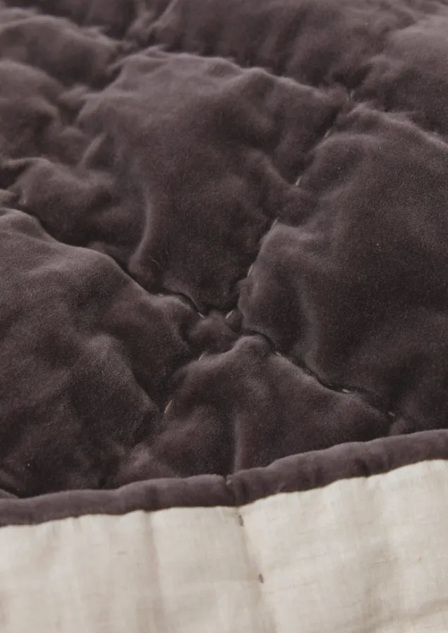 hand_stitched_velvet_quilt_4.webp Textiles | Blankets & Throws-TOAST Hand Stitched Velvet Quilt Smoke/Natural