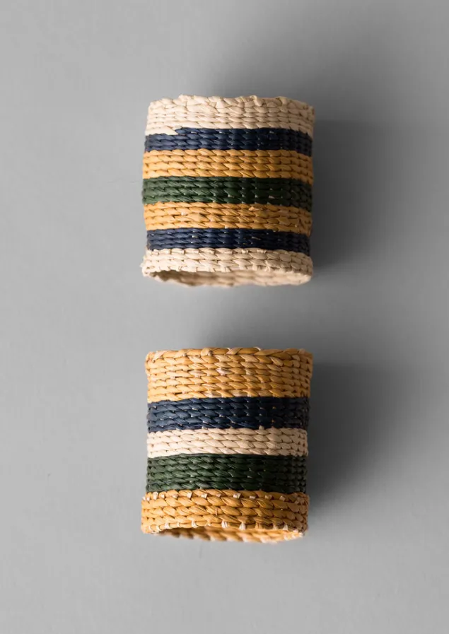 Textiles | Kitchen-TOAST Hand Woven Iraca Napkin Rings Brick/Multi