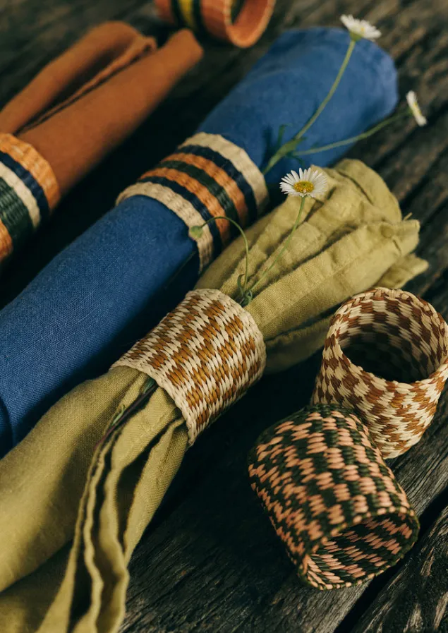 Textiles | Kitchen-TOAST Hand Woven Iraca Napkin Rings Brick/Multi