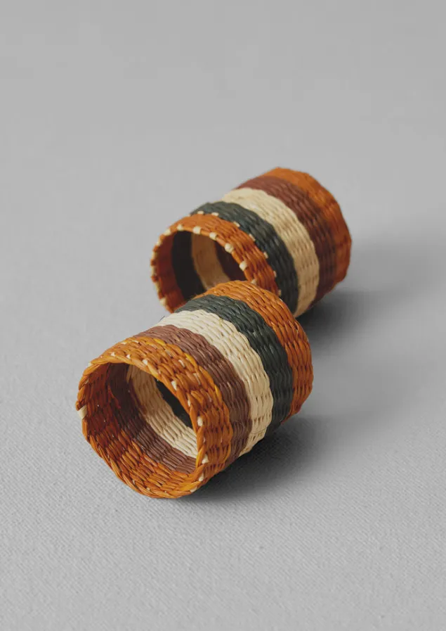 hand_woven_iraca_napkin_rings_5-2.webp Textiles | Kitchen-TOAST Hand Woven Iraca Napkin Rings Sand/Multi