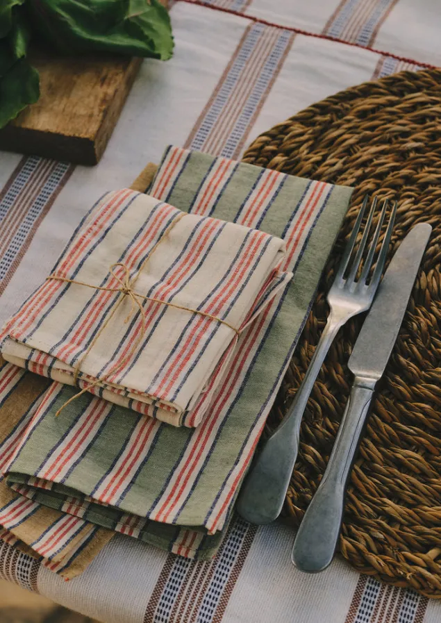 hand_woven_stripe_napkin_set_14.webp Textiles | Kitchen-TOAST Hand Woven Stripe Napkin Set Parchment