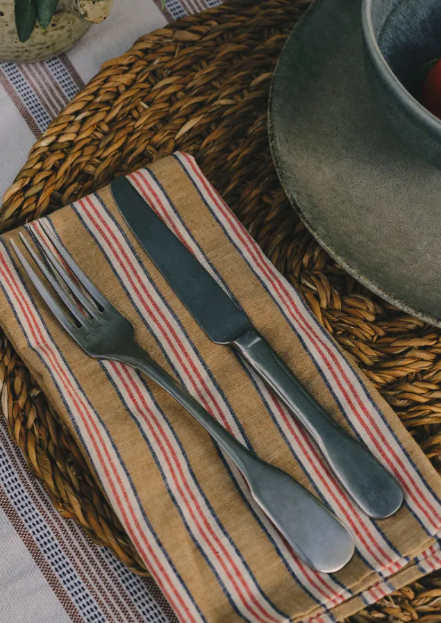 hand_woven_stripe_napkin_set_5-2.webp Textiles | Tableware-TOAST Hand Woven Stripe Napkin Set Ochre