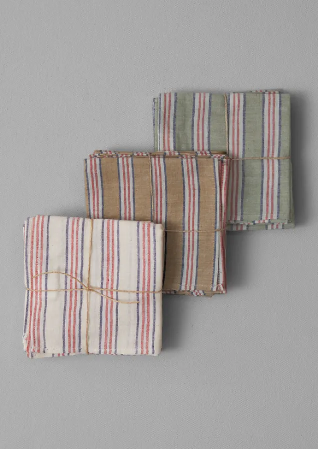 hand_woven_stripe_napkin_set_6-2.webp Textiles | Tableware-TOAST Hand Woven Stripe Napkin Set Ochre