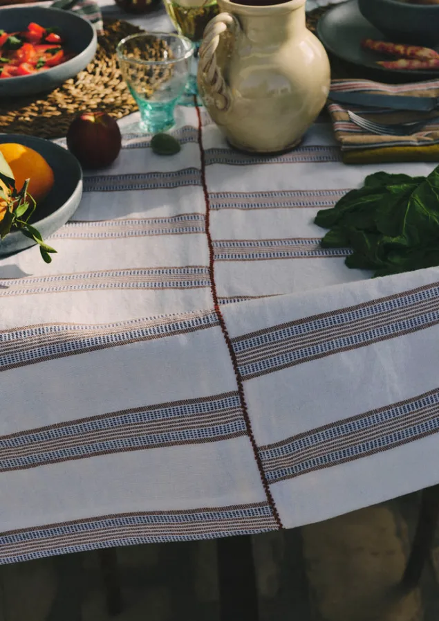 hand_woven_stripe_tablecloth_3-1.webp Textiles | Kitchen-TOAST Hand Woven Stripe Tablecloth Ecru/Ochre