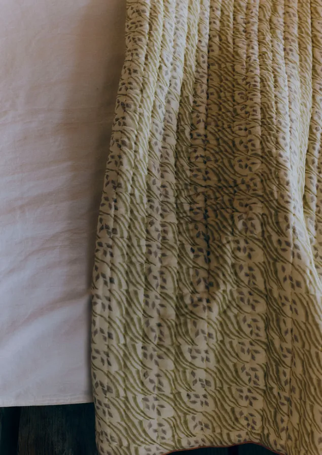 Textiles | Blankets & Throws-TOAST Harvest Block Print Cotton Quilt Sand/Hellebore