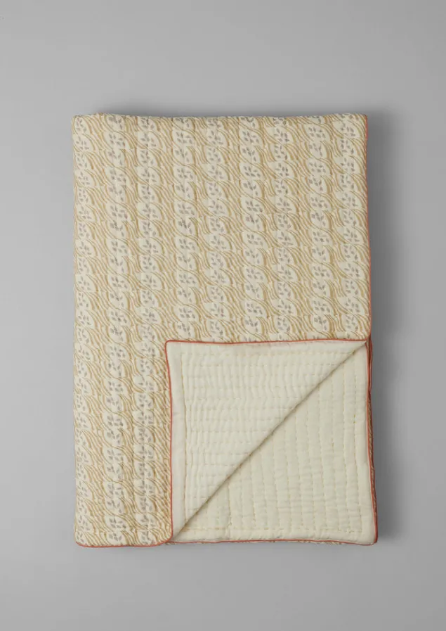 harvest_block_print_cotton_quilt_4.webp Textiles | Blankets & Throws-TOAST Harvest Block Print Cotton Quilt Sand/Hellebore