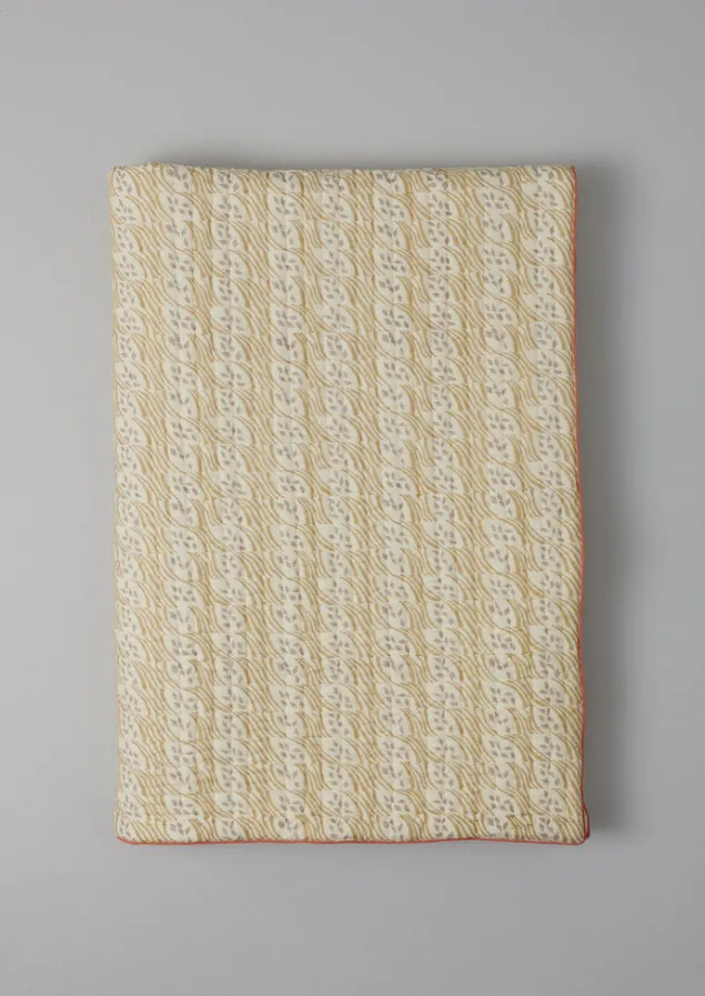 harvest_block_print_cotton_quilt_6.webp Textiles | Blankets & Throws-TOAST Harvest Block Print Cotton Quilt Sand/Hellebore