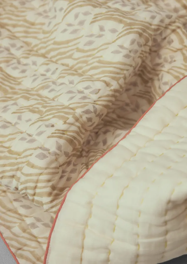 harvest_block_print_cotton_quilt_9.webp Textiles | Blankets & Throws-TOAST Harvest Block Print Cotton Quilt Sand/Hellebore