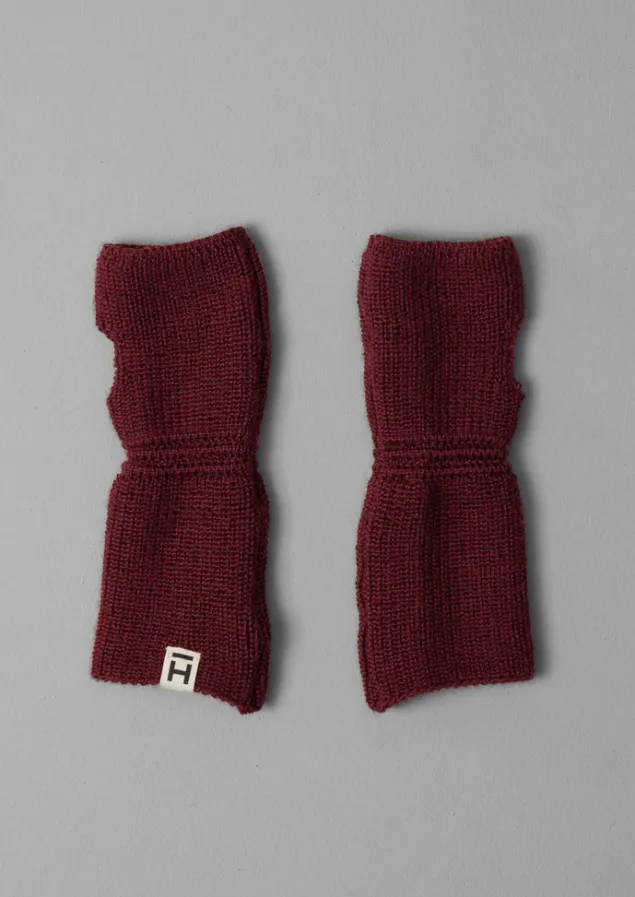 Hats, Scarves & Gloves-TOAST Heimat Wool Fingerless Gloves Burgundy