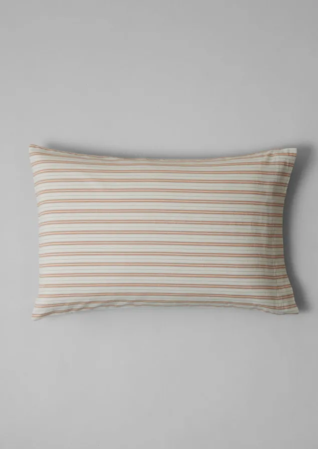 Textiles | Bed Linen-TOAST Ines Flannel Stripe Cotton Housewife Pillowcase Set Apricot/SoftBlue