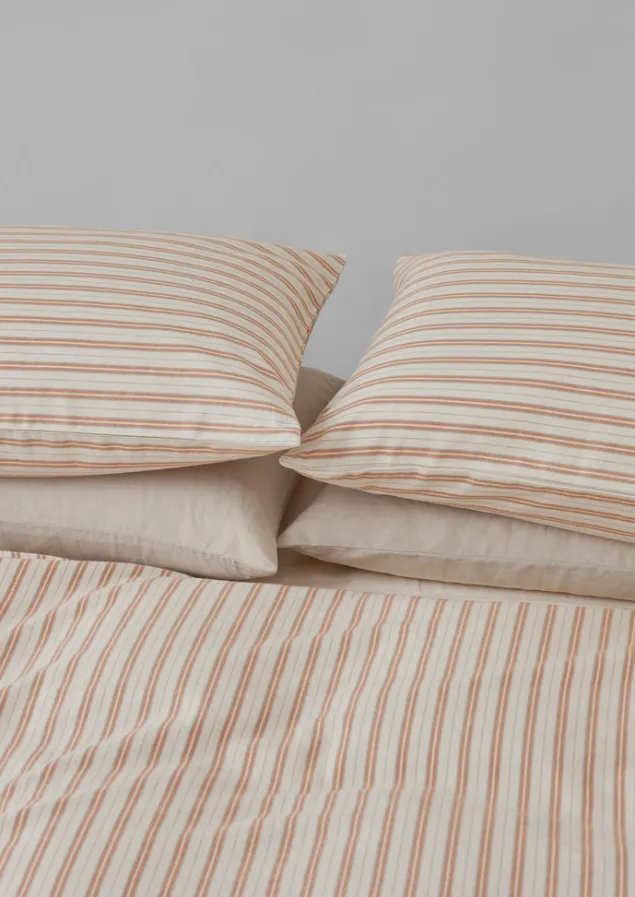 Textiles | Bed Linen-TOAST Ines Flannel Stripe Cotton Housewife Pillowcase Set Apricot/SoftBlue