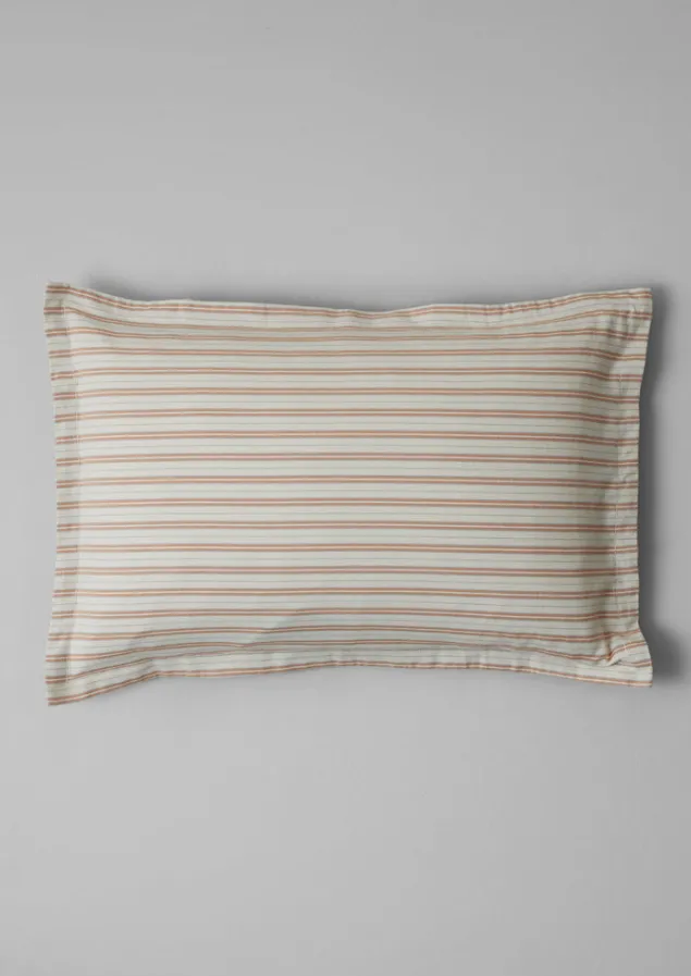 Textiles | Bed Linen-TOAST Ines Flannel Stripe Cotton Oxford Pillowcase Set Apricot/SoftBlue