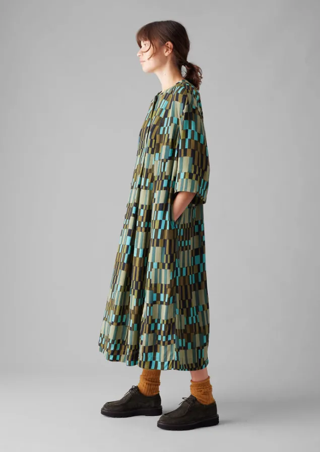 Dresses-TOAST Irregular Check Print Tie Front Dress Olive/Mint