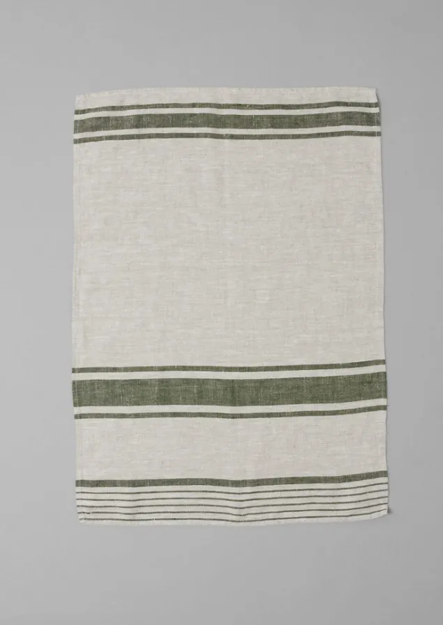 irregular_stripe_linen_tea_towel_6-1.webp Textiles | Aprons & Tea Towels-TOAST Irregular Stripe Linen Tea Towel Natural/Forest