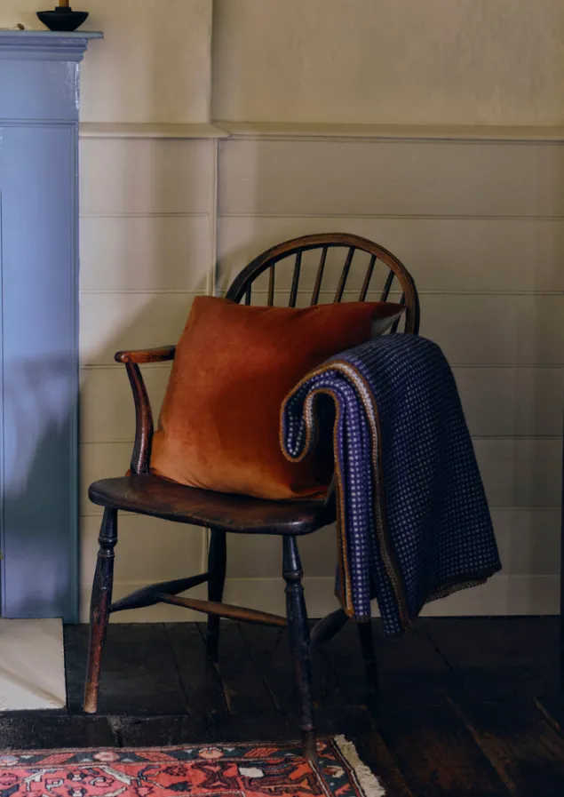 jacquard_dot_wool_blanket_3.webp Textiles | Blankets & Throws-TOAST Jacquard Dot Wool Blanket Midnight/Ecru